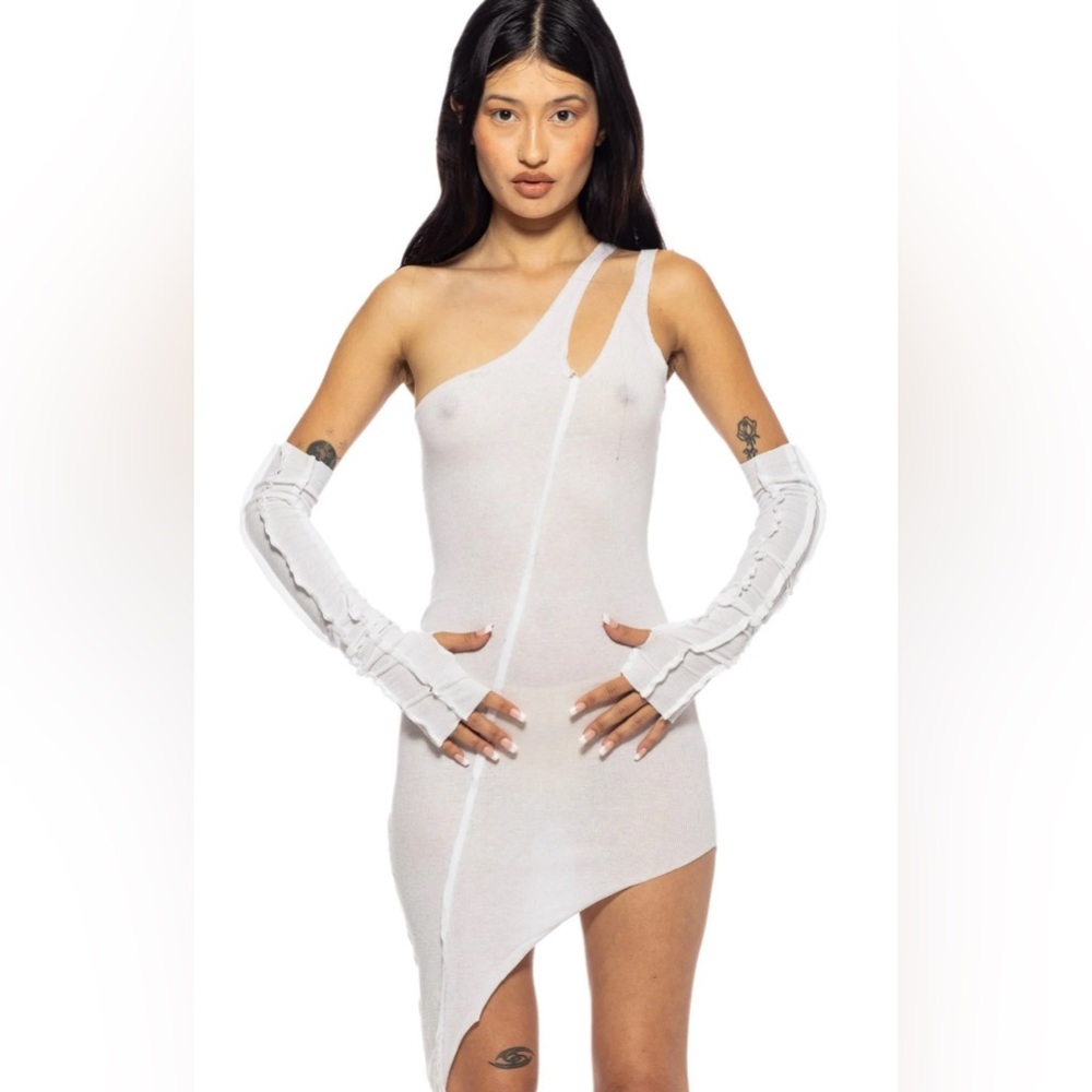 SAMI MIRO VINTAGE White Asymmetrical One-Shoulder Bodycon Dress size XS